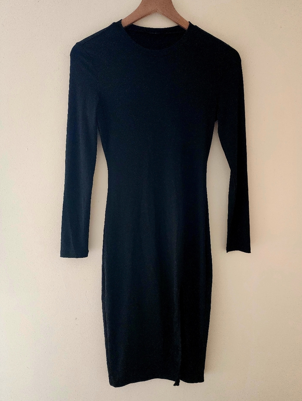 SHEIN Black Long Sleeve Bodycon Side Slit Midi Dress